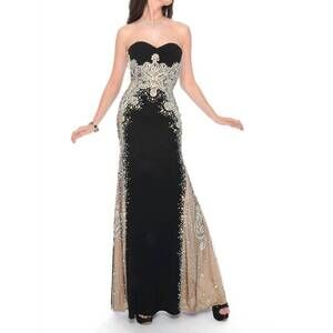 NEW PRECIOUS FORMALS formal strapless beaded mermaid evening gown in black
